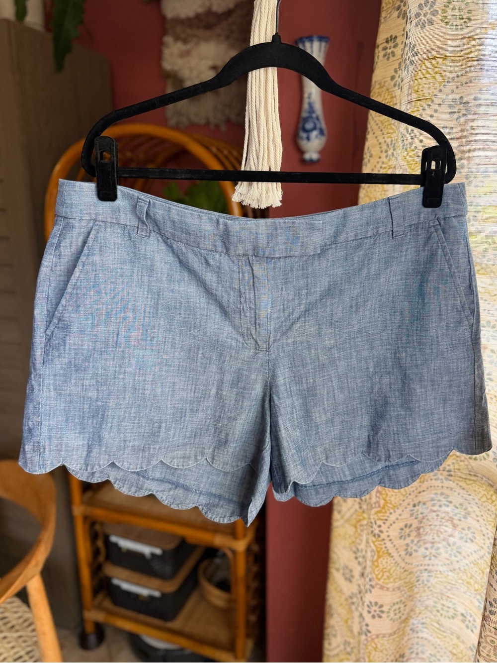 J Crew - Scallop Hem Chambray Women’s Shorts - Blue